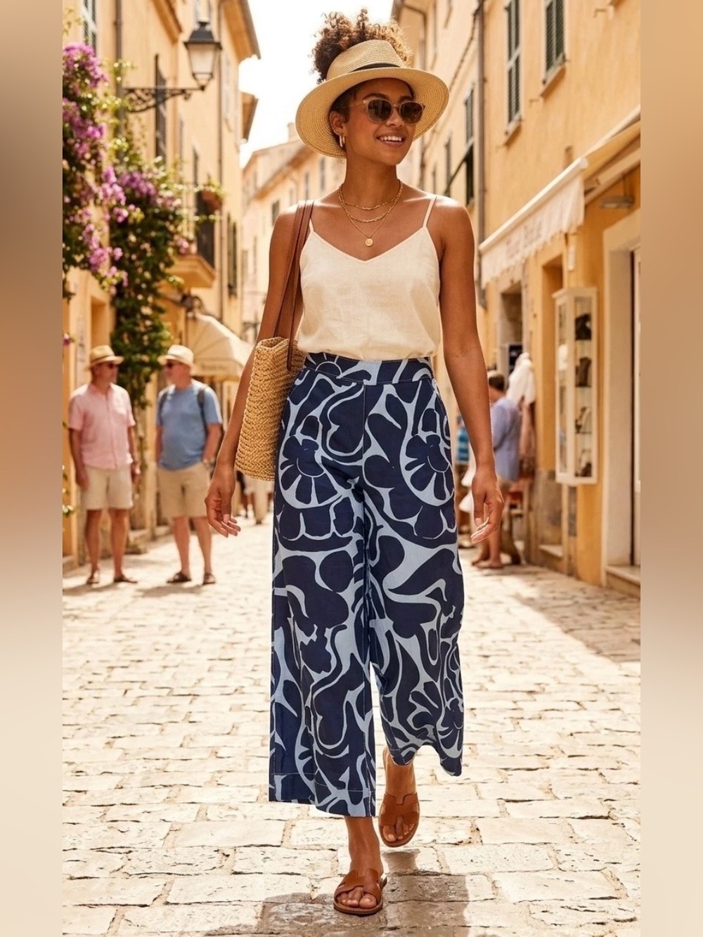 Calypso St Barth Womens Large Blue Lyocell
Wide Leg Pants Boho Beach Coastal